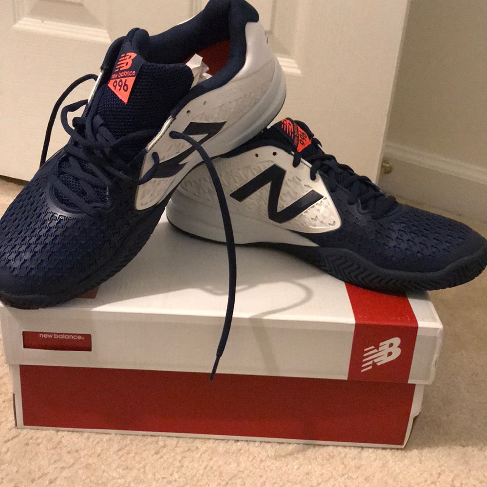 New Balance Navy White Sneakers with Orange Accents